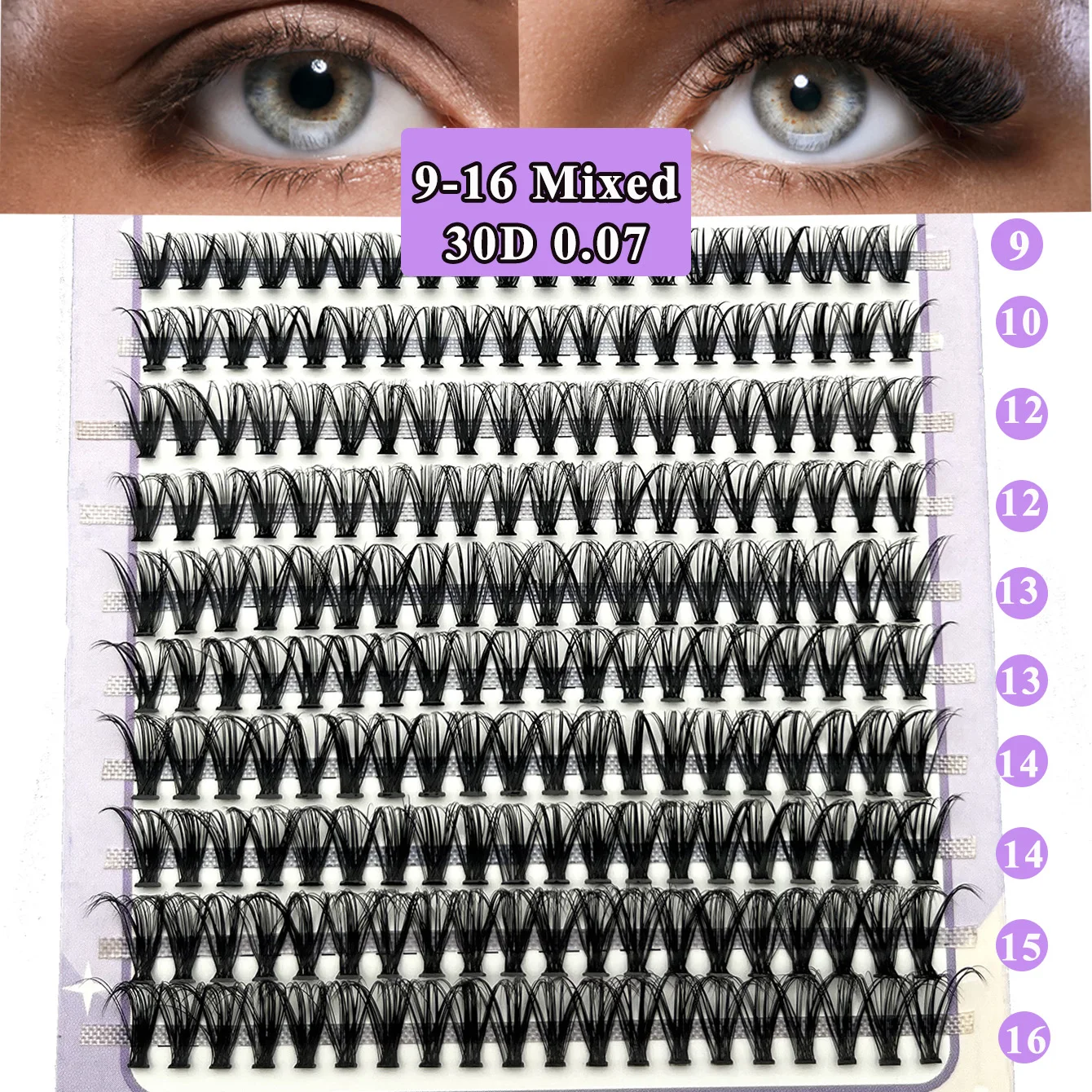 

Mikiwi 200clusters 30D 9-16mm Mix D Curl Individual Lashes Extensions Volume Faux Mink DIY Eyelash Extension Beauty