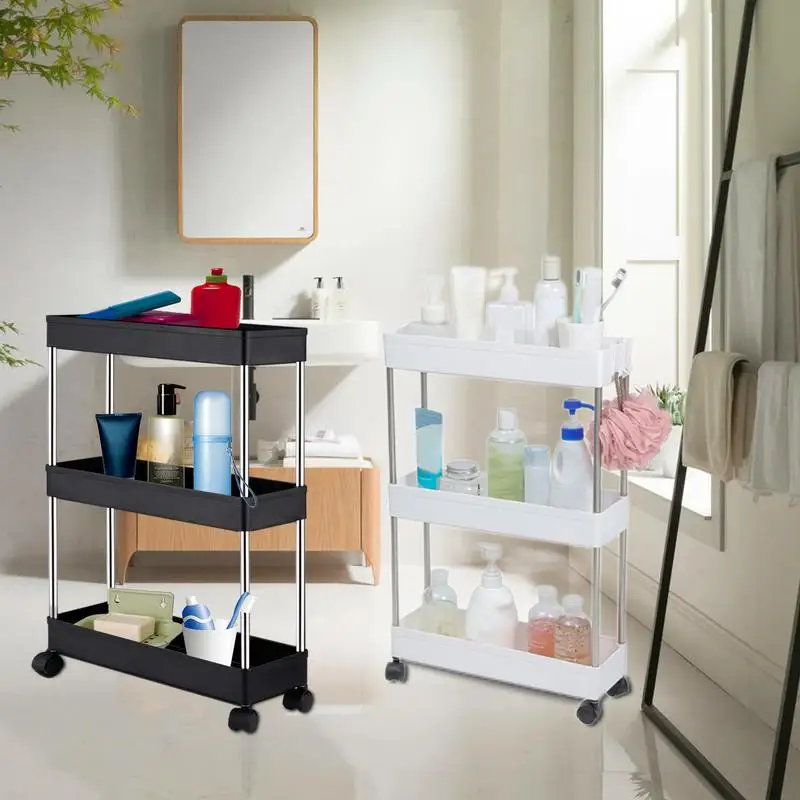 Carrello Portaoggetti Sottile 3 Ripiani – Organizzatore A Scomparsa Per Cucina E Bagno – Bianco 26 Cm Larghezza