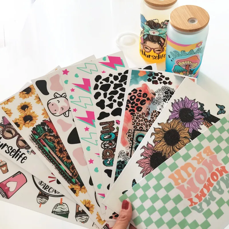 16oz 20oz 24oz Easy Peel Waterproof Glass Transfers uvdtf Crystal Stickers uv dtf Cup Wraps 3d stickers,cup wraps