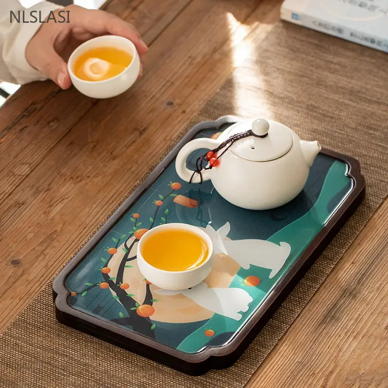 Chinese Style Bamboo Tea Tray Living Room Tea Table Trays Decorative High Grade Teapot Base Tray Tradition Tea Set Accessories