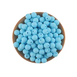 Bulk Set of 50 Round Silicone Beads for DIY Jewelry and Accessories - Assorted Sizes (Baby blue)