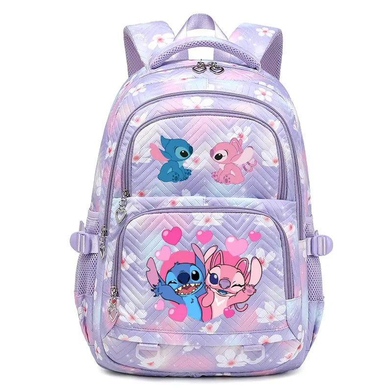 Lilo & Stitch Waterproof School Backpack for Girls – Cute Travel Bookbag purple