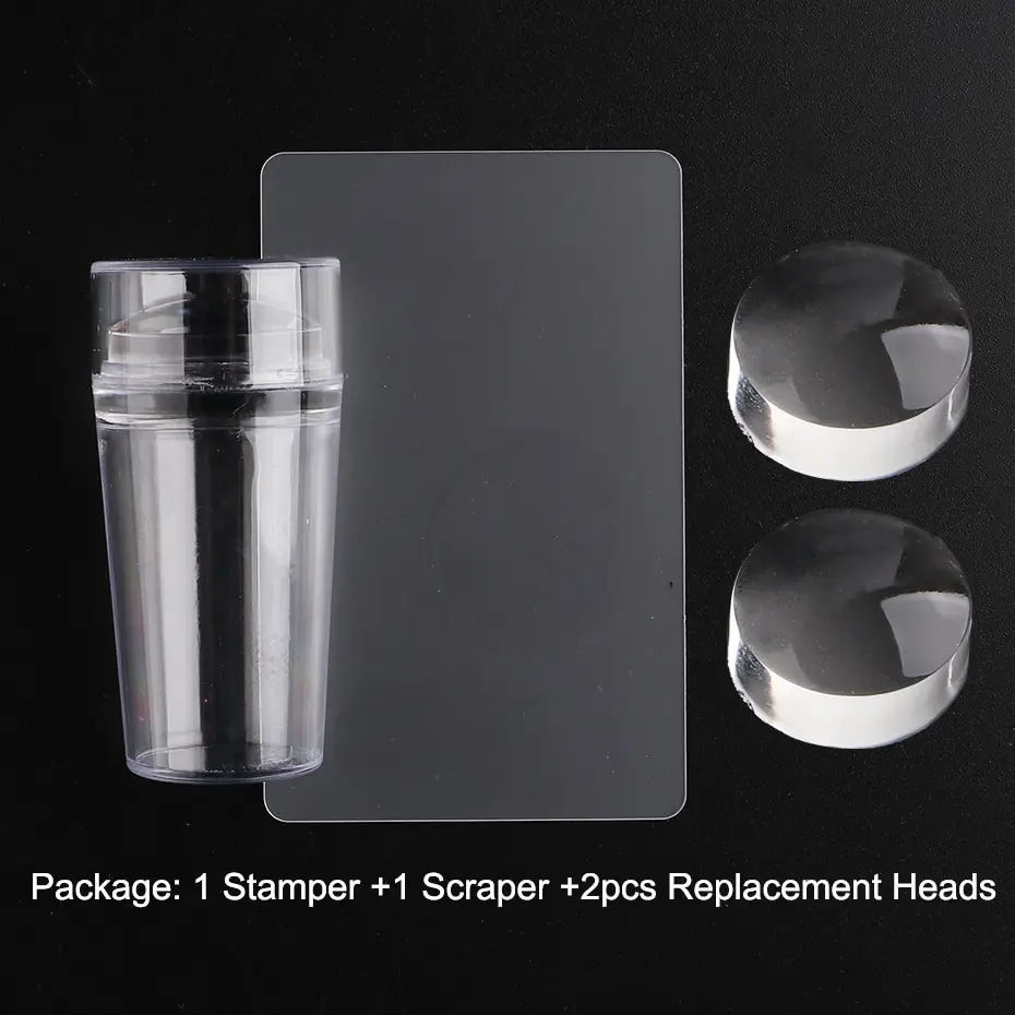 Transparent Nail Stamper With Scraper 2pcs Jelly Silicone Head Stamp for French Nails Printing Nail Art Stamping Plate Manicure 6