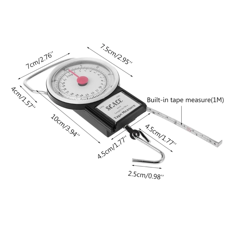 Balance à cadran pêche 22kg/50lb avec mètre ruban - Pèse-poisson mécanique portable multifonction
