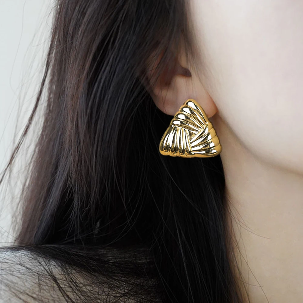 Geometric Texture Triangle Metal Earrings Stainless Steel Waterproof Fashion Trendy Ladies Valentine Gift