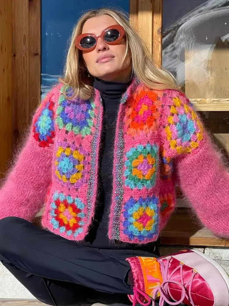 

Gypsylady вязаный свитер с блочным узором, кардиган ручной работы, свободный женский богемный кардиган, Laides Dames осенне-зимние Bobo пальто