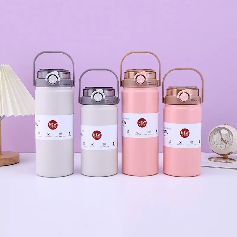 

1L Stainless Steel Thermal Water Bottle Thermoses Vacuum Flask With Straw Tumbler Portable Cold Hot Drinks Thermos Cup Fitness