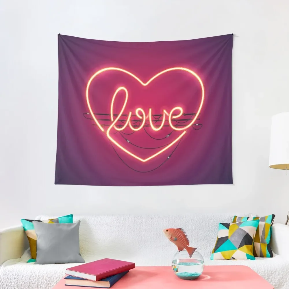 

Love Heart Neon Sign Tapestry Room Decorator Bed Room Decoration Tapestry