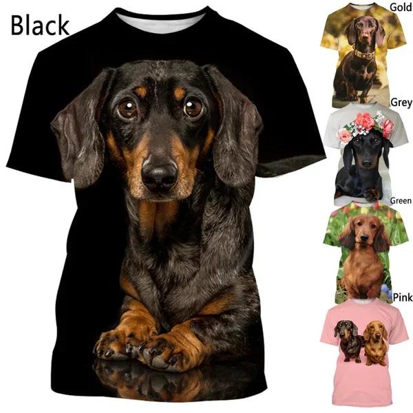 

Мужская и Женская Повседневная футболка с коротким рукавом, новая модная футболка с 3D-принтом таксы, Повседневная футболка в стиле Харадзюку