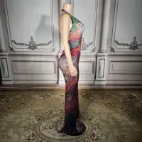 ZD New Women's Backless Dress Floral Print Sexy Deep V-neck Halter Sleeveless Maxi Dress Stylish Dress