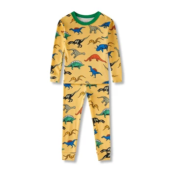 【2025NEW】Boys Cotton Dinosaur Pajama Set 2-8Years - Super Soft Sleepwear Long Sleeve Kids Loungewear Home Outfit for Aircon