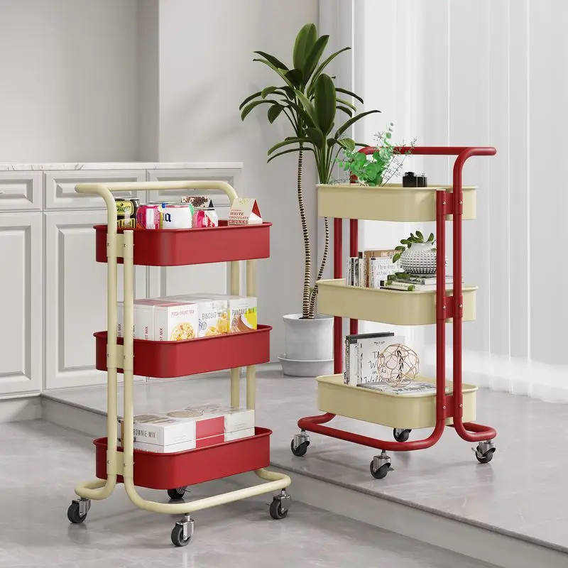 3/4 Tiers Stainless Steel Storage Rack Trolley Kitchen Bathroom Bedroom Multi Storey Snacks Storage Rack with Wheels Organizer