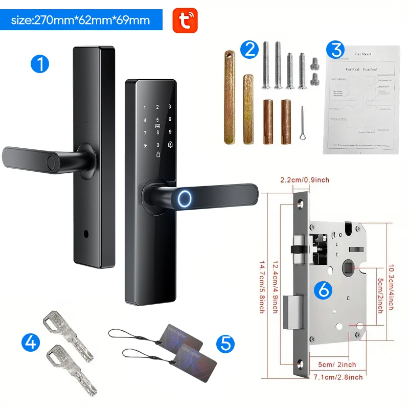 Tuya Wifi Digital Electronic Smart Door Lock Fingerprint Smart Card Password Key Unlock Advanced Security Convenience