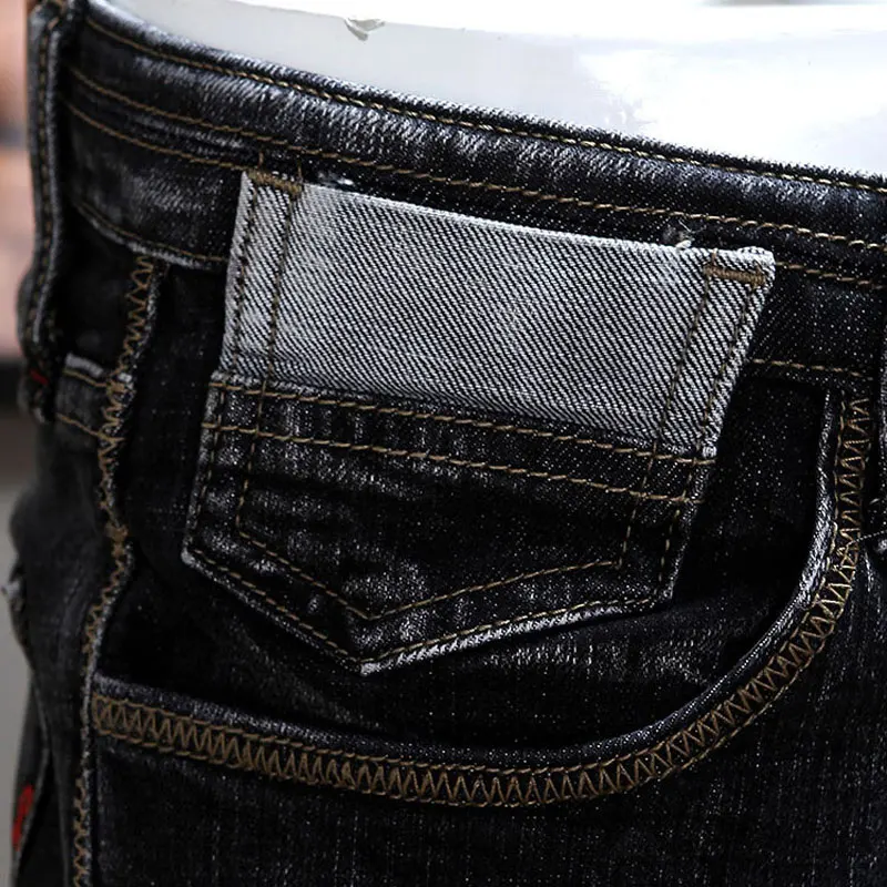 Fashion Designer Men Jeans Retro Black Gray Elastic Slim Fit Ripped Jeans Men Stretch Trousers Vintage Casual Denim Pants Hombre