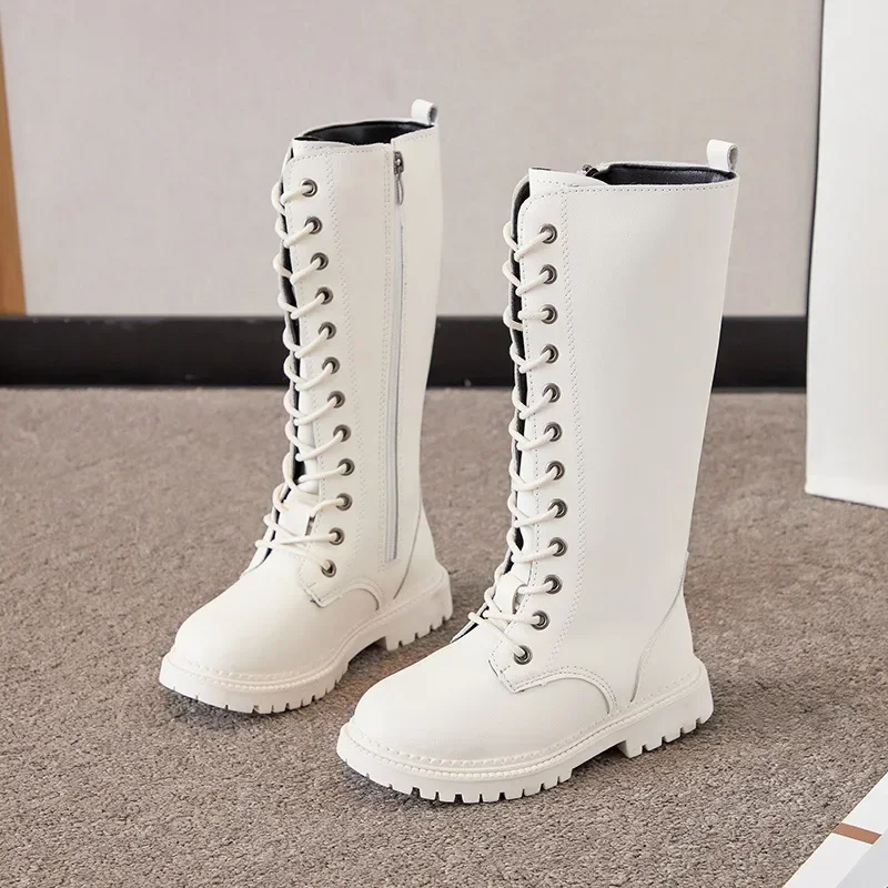 Girls Long Boots Children Knee-High Fashion Motorcycle Boots Rubber Soft Platform for Princess Kids High Boots Classic Winter