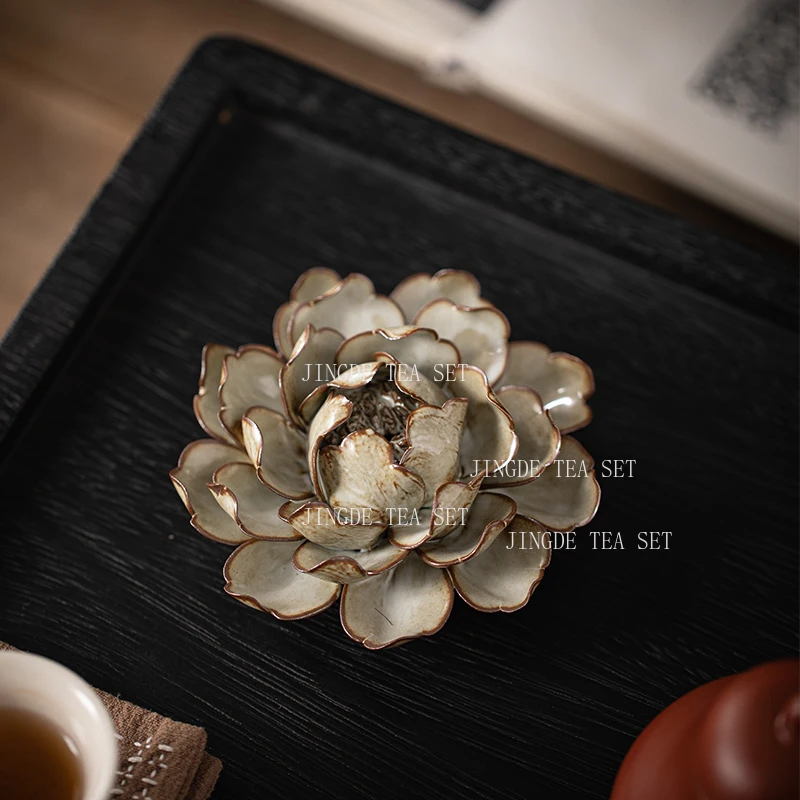 Ceramic Handmade Lotus Tea Pet Tea Table Decoration Ornaments Nourishing Opening Tea Play Incense Holder Teaset Accessories