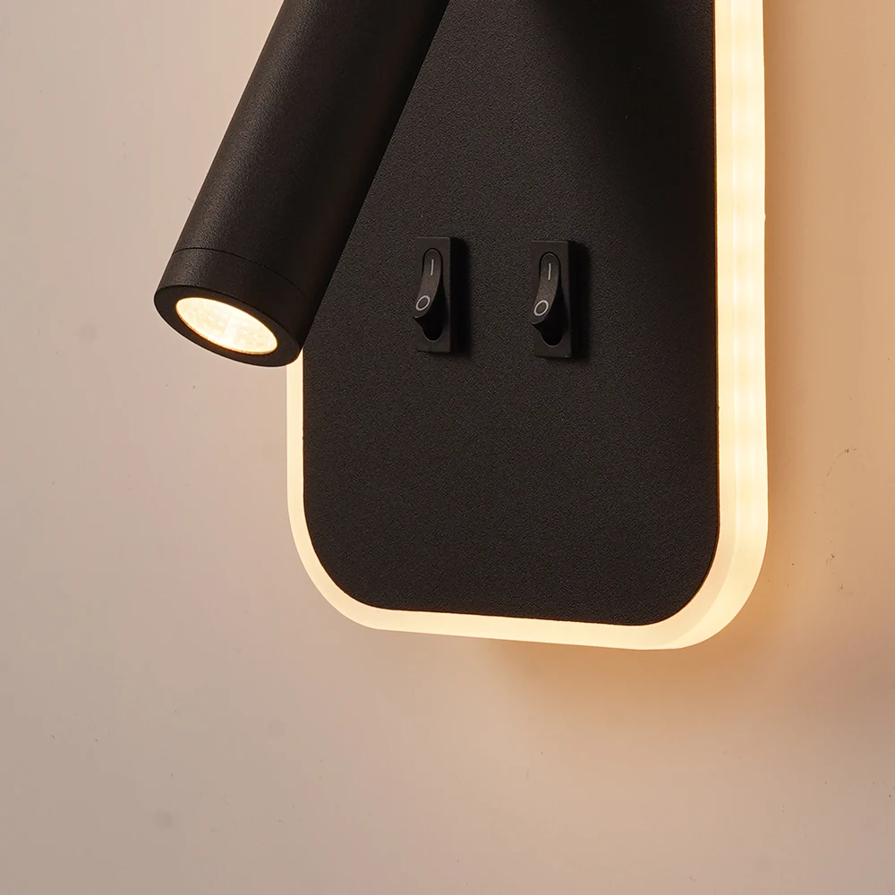 3W 10W 벽 조명 백라이트 350도 회전 조절 가능한 벽 램프 호텔 침실 머리맡 연구 독서 보루 램프 스위치