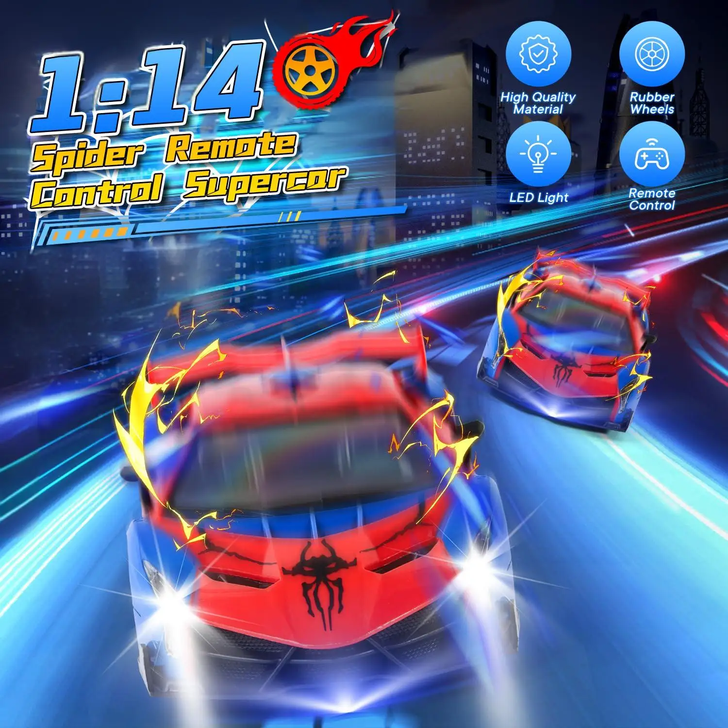RC Supercar 2.4GHz Remote Control Car – Spider-Themed Racing Toy with Rechargeable Battery | High-Speed Gift for Boys 6