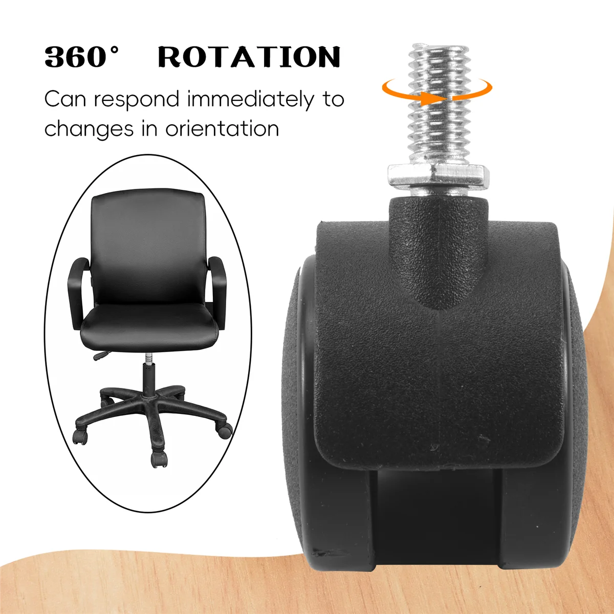 MroMax Twin Wheel Swivel Caster - 8mm X 12.5mm Threaded Stem, Black Plastic Wheels, 2 Pack