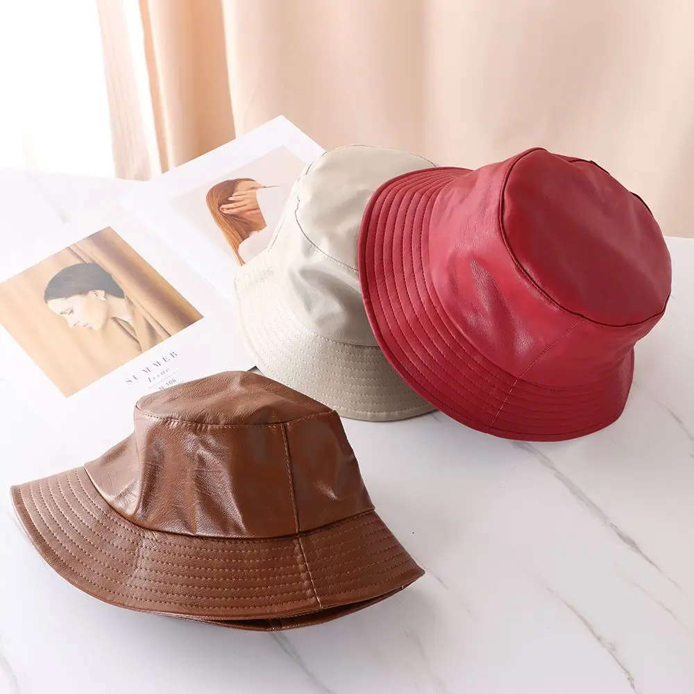 Women Men Hiking Waterproof Outdoor Leather PU Bucket Hat Fisherman Cap Sun Caps chapeau homme &eacute;t&eacute; gorra cuero панама летняя