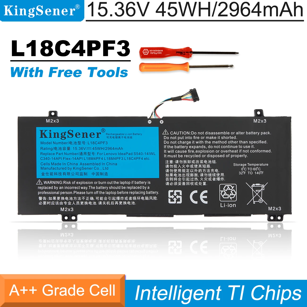 Kingsener L18m4pf4 L18m4pf3 L18c4pf3 L18c4pf4 Bateria para Lenovo Ideapad C34014api 14iwl S540-14api Iml Flex-14api 11.36v 45wh