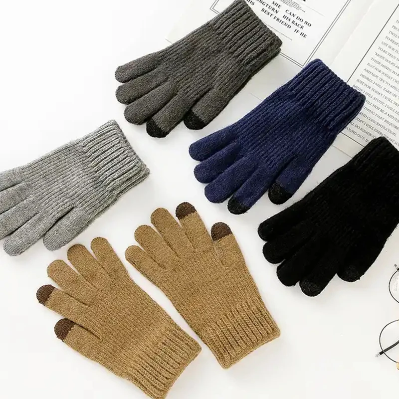 Winter Knit Gloves Warm Full Fingers Men Women with Upgraded Touch Screen - Anti-Slip Glove Fleece Lined