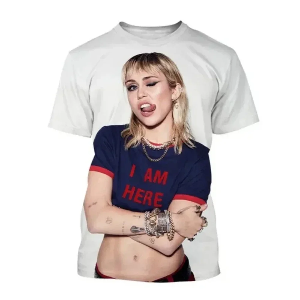 

Pop Sexy Singer Miley Cyrus 3d Printed T-shirt Hip Hop Short Sleeve Round Neck Casual T-shirt Harajuku Style Street T-shirt For