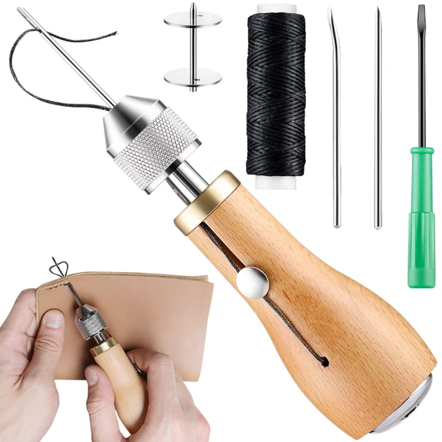 Leather Sewing Tool Set, Leather Stitch Sewing Awl + Waxed Thread