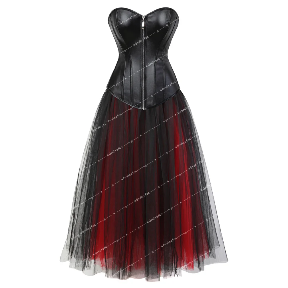 

Vintage Corset Dresses Lace Up Bustiers with Long Tulle Tutu Dance Carnival Party Skirt Corselet Costume Plus Size