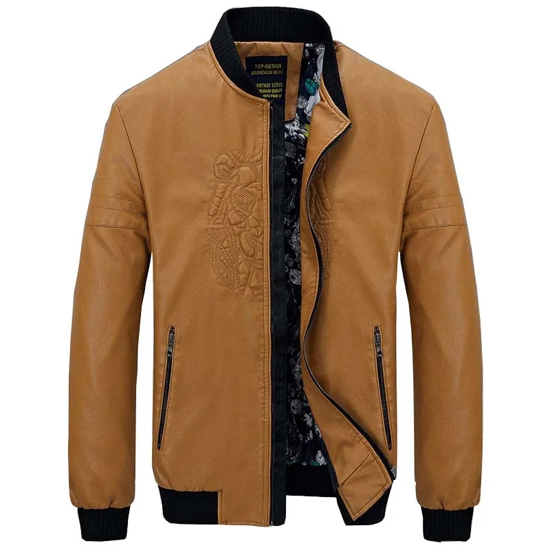 

New Fashion PU Leather Bomber Jacket Men Casual Baseball Coat Autumn Winter Leisure Male Clothes