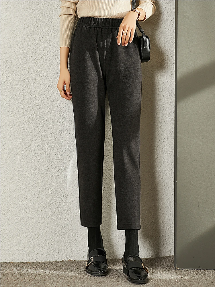 Vimly Ankle Length Harem Pants Women 2023 Autumn Winter Fashion Casual Elastic High-waisted Straight-leg Trousers Bottoms V7022 vimly black jeans skinny denim trousers korean style vintage fashion high waist 2023 spring new ankle length pencil pants 70708