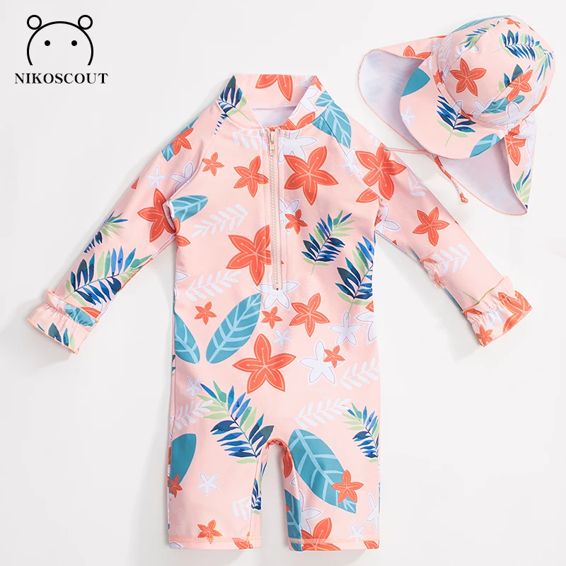 Girls Swimsuit Children's Long-Sleeved Swimsuit Bottoms Children's Toddler Baby One-Piece Sun Protection