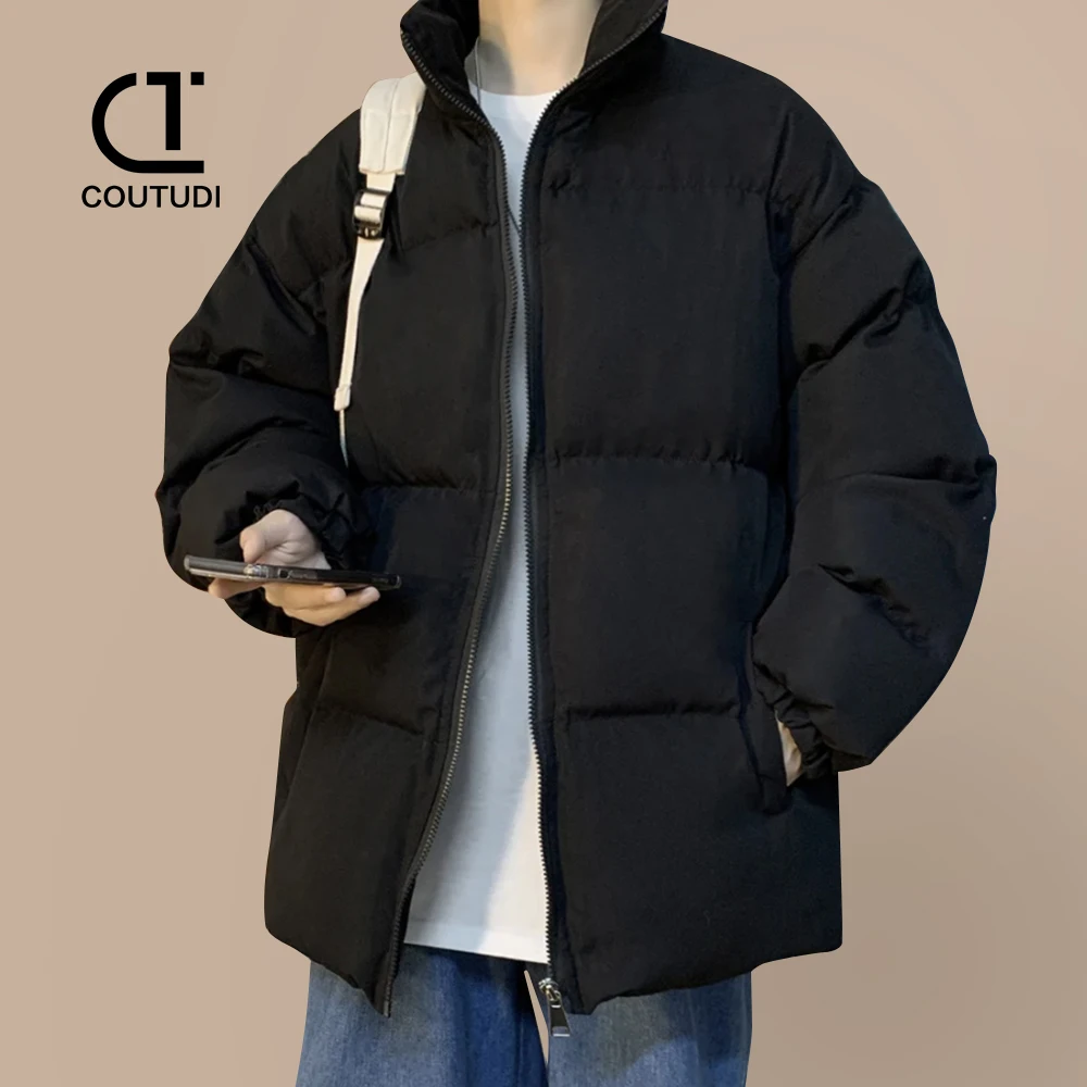 COUTUDI-Warm Puffer Jacket for Men, Thick Parkas, Casual Padded Down Outwear, Zipper Closure, Long Sleeve, Couple Outdoor Coat