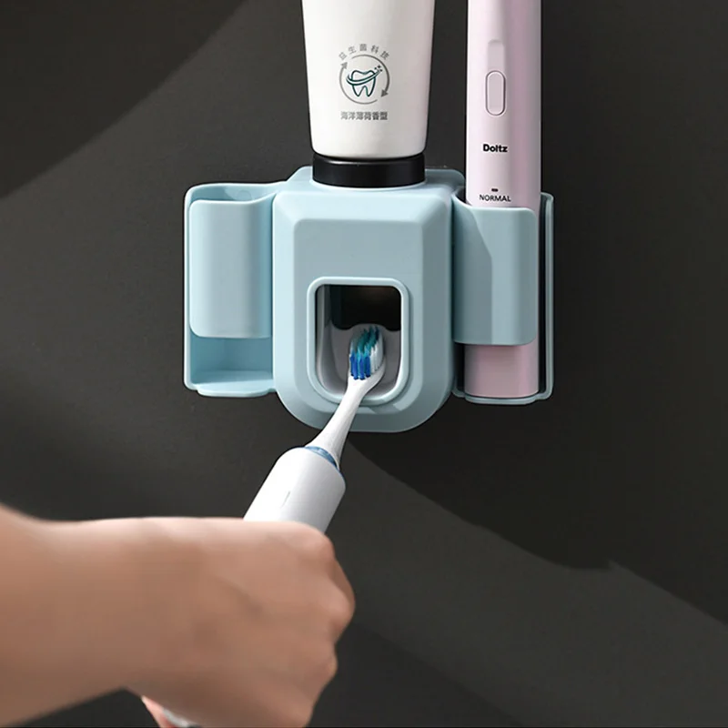 Dispensador De Creme Dental Automático Montado Na Parede, Suporte da escova de dentes, Soco do banheiro livre, Suporte multifuncional para escova de dentes elétrica