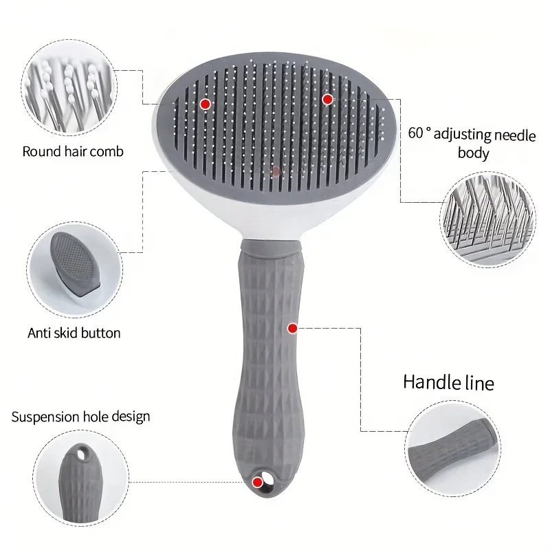 Pet Hair Removal Comb for Effortless Grooming of Dogs and Cats Float Hair Removal Slicker Brush with Automatic Funct