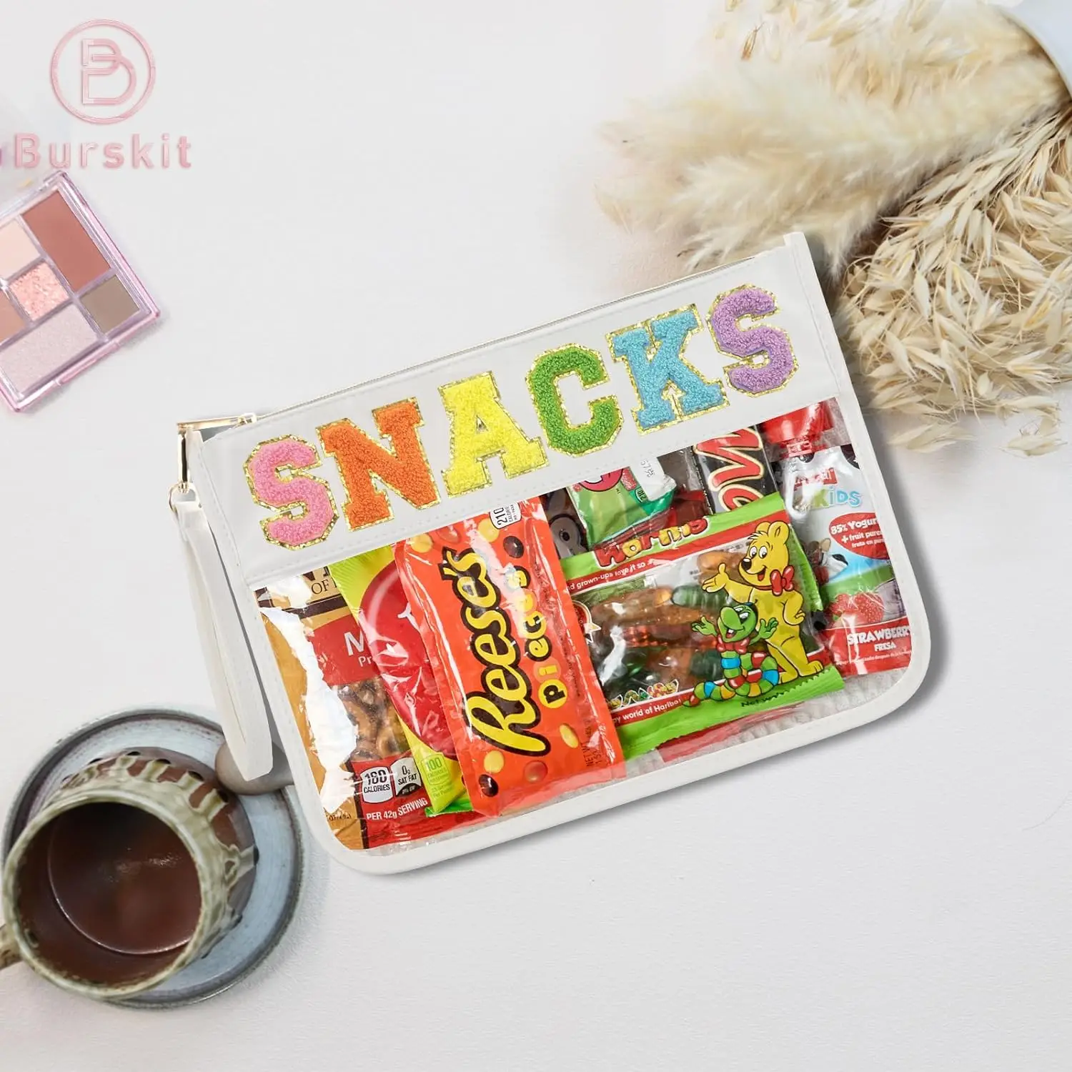 Clear Zipper Pouch for Travel Snacks Bag Nylon Clear Cosmetic Bag Makeup Travel Bag for Women with Glitter Patch Letters 5