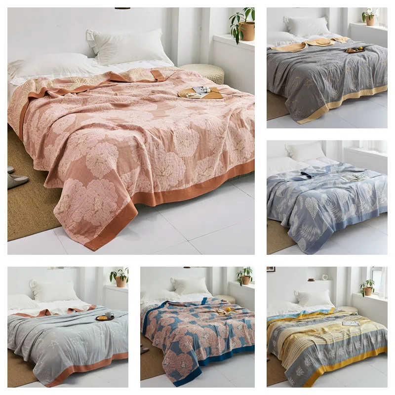 Adult Children Thin Air-conditioning Bedspread Baby Blanket Bedding Five-layer Gauze Muslin Sofa printed bedspread