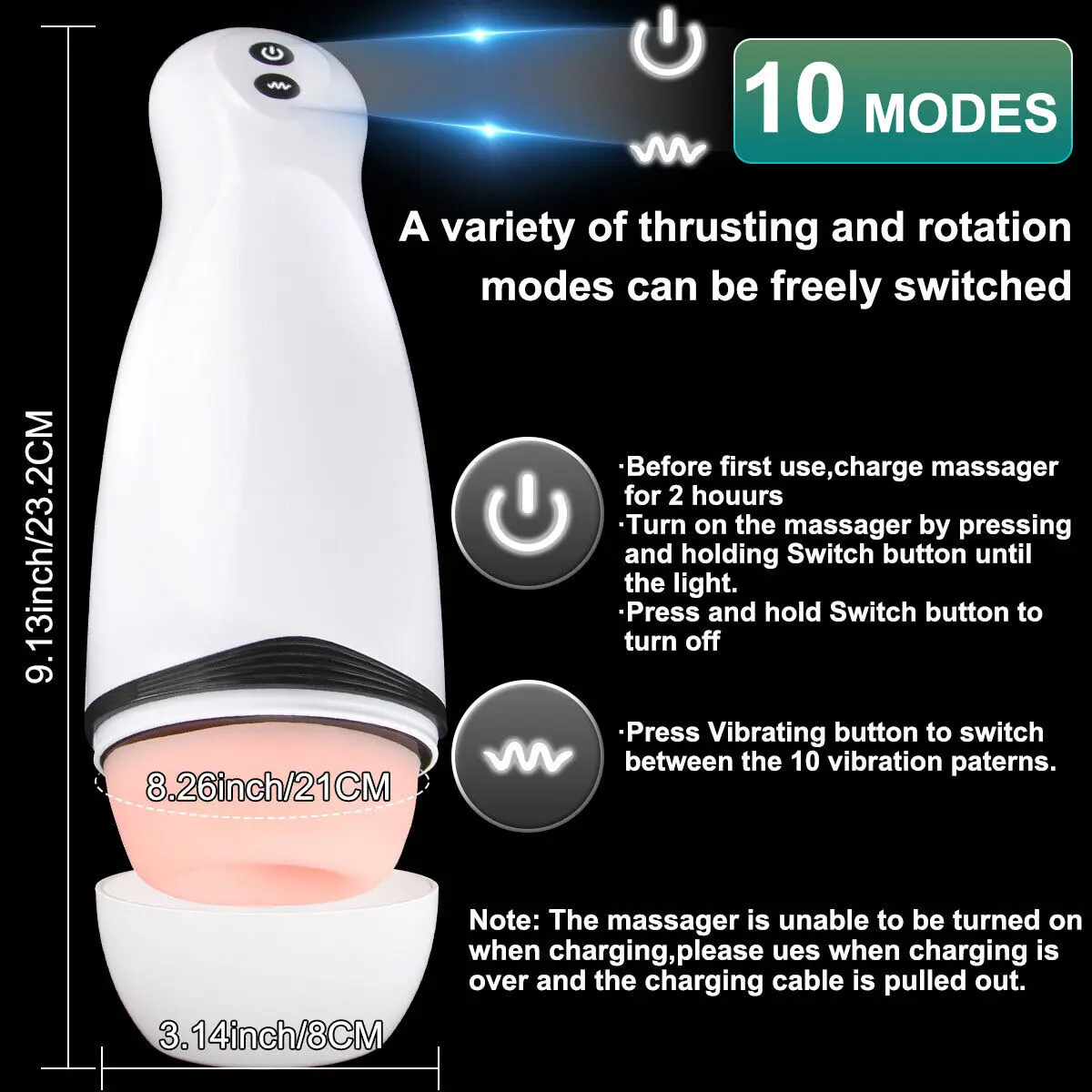 c Rocwickline Masturbatore maschile elettrico a 10 velocità con vibrazione e massaggio vocale, tascabile reale_voghion.com