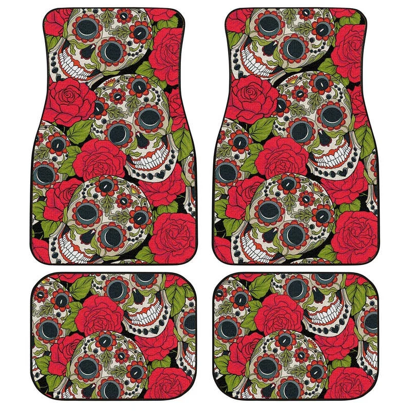 

Sugar Skull Car Floor Mats Custom Pattern Car Interior Accessories 4PCs Pack