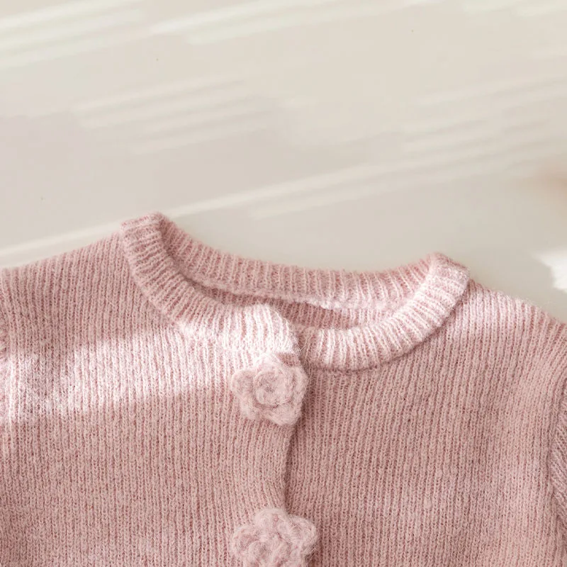 2025 여아 가을 겨울 니트 스웨터 가디건 단색 긴팔 상의 레이스 풀오버 712세 아동복