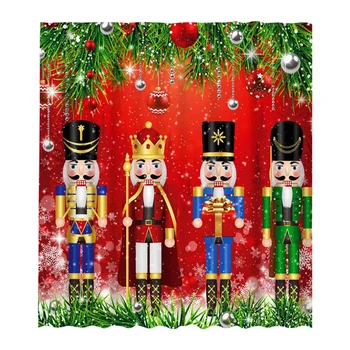 Christmas Decoration Nutcracker Soldier Shower Curtains Print Shower Curtain Waterproof Polyester Bathroom Curtain Home Decor 3
