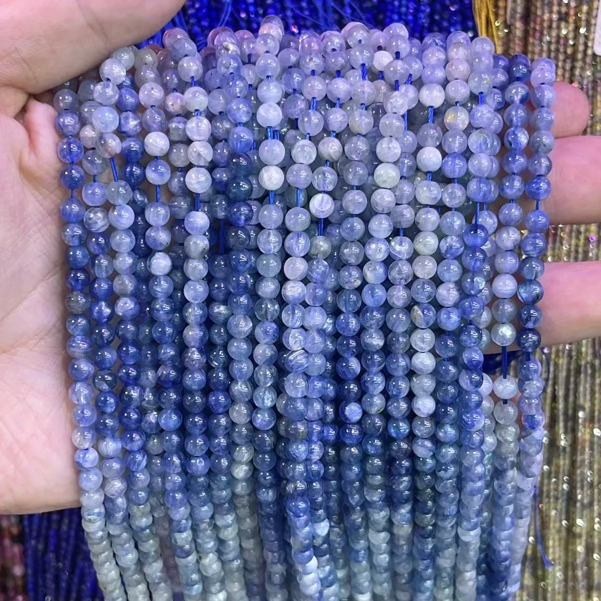4MM Genuine Natural Blue Kyanite Stone Round Smooth Disthene Cyanite Loose Beads Strand For DIY Necklace Jewelry Accessories