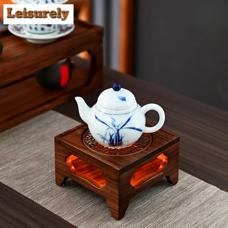 Zen Walnut Four Legged Warm Tea Stove Handamde Solid Wood Candle Heating Base Chinese Style Cooker Tea Aromatherapy Tea Ceremony