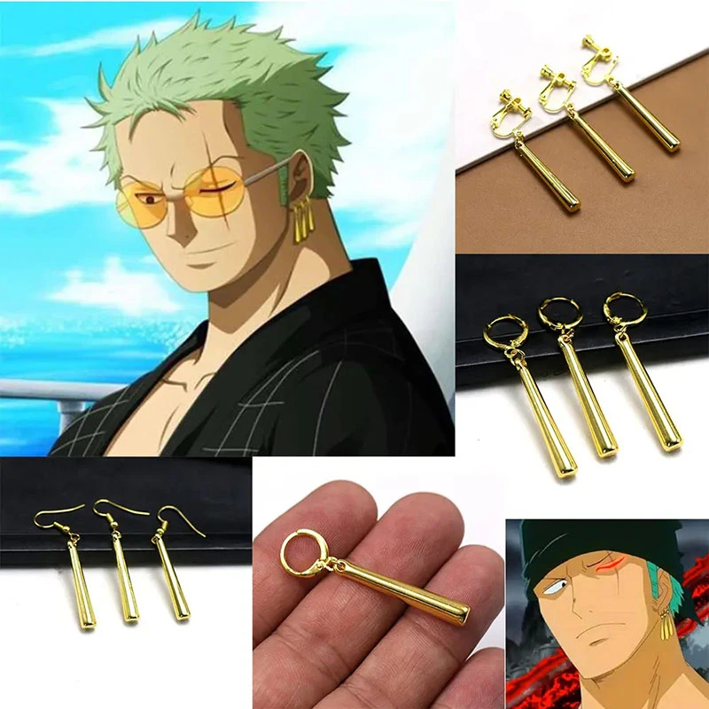 Anime Roronoa Zoro Earrings Ear Clips for Women Men Cosplay Dangle