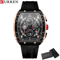 CURREN Luxury Men's Square Quartz Wristwatch - Waterproof Luminous Chronograph with Date Display (Black box)