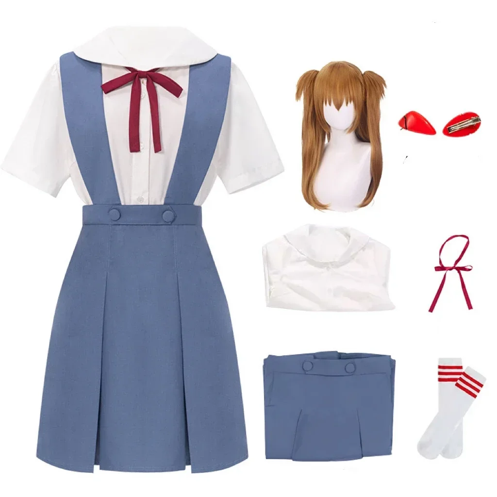 Rei ayanami cosplay traje asuka langley soryu cosplay feminino uniforme escolar vestidos peruca grampos de cabelo halloween loli roupas - AliExpress 200000532