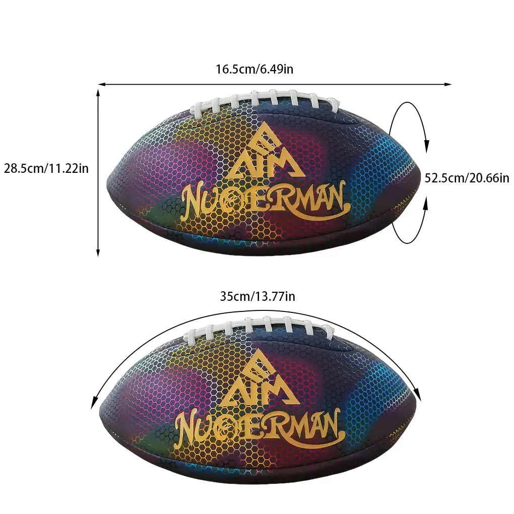 New American Football Soccer Rugby Association Football No.9 Footy Ball Special Reflective Rugby Ball for Youth Adult