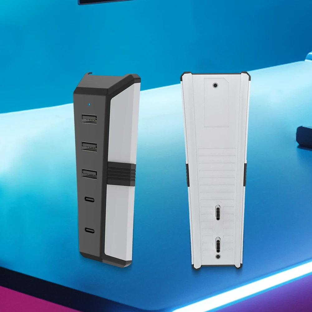 5 Ports Charger Adapter Converter with 3x USB 2.0 1x USB Type-C 1x Type-C 3.1 Data Transfer Extender for PlayStation 5 Pro