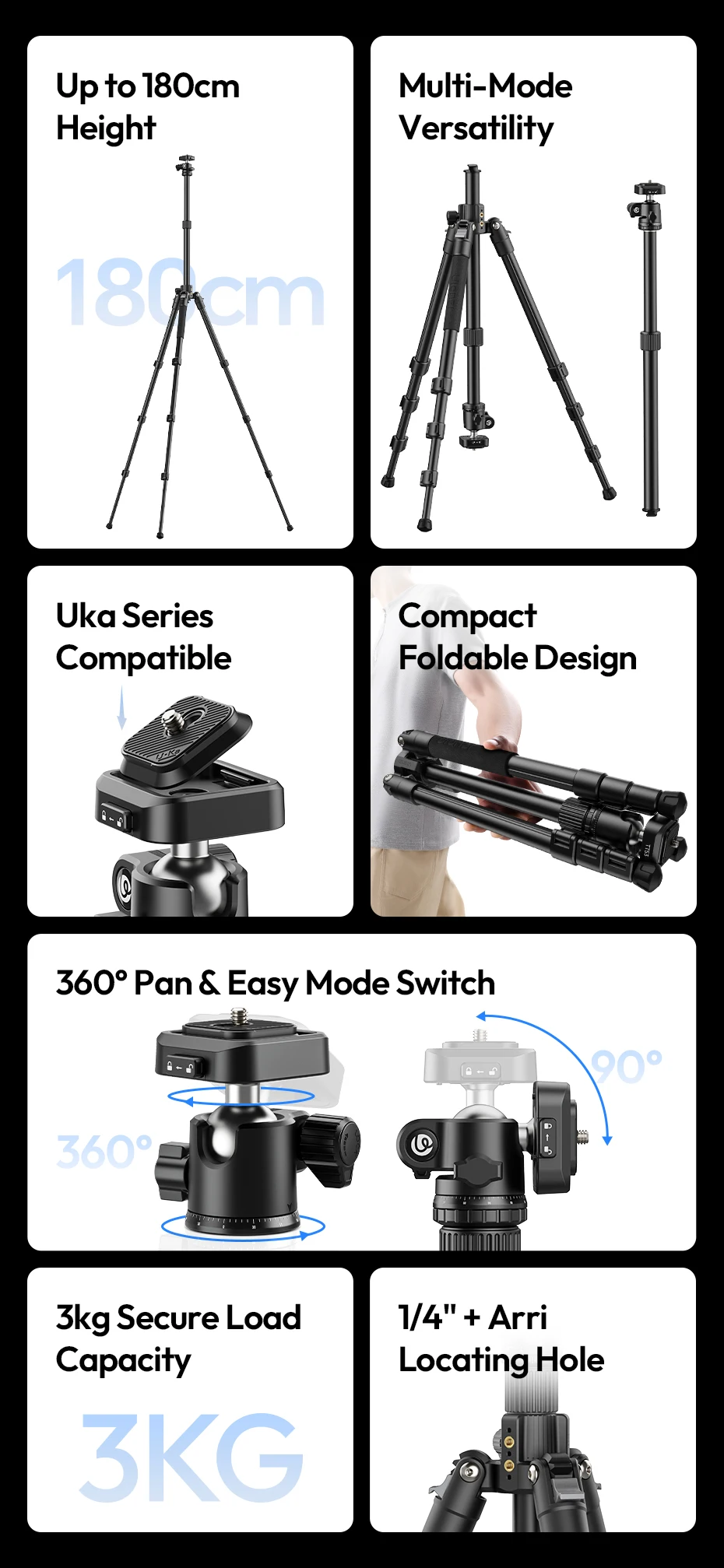 Traveler-Uka Tripod Portable Tripod Selfie Stick for DSLR Camera for Travel Phot