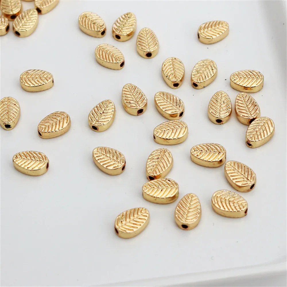 

14k bag gold color Double sided through Hole leaves 6*8.5mm beaded accessories diy ornaments small leaf accessories
